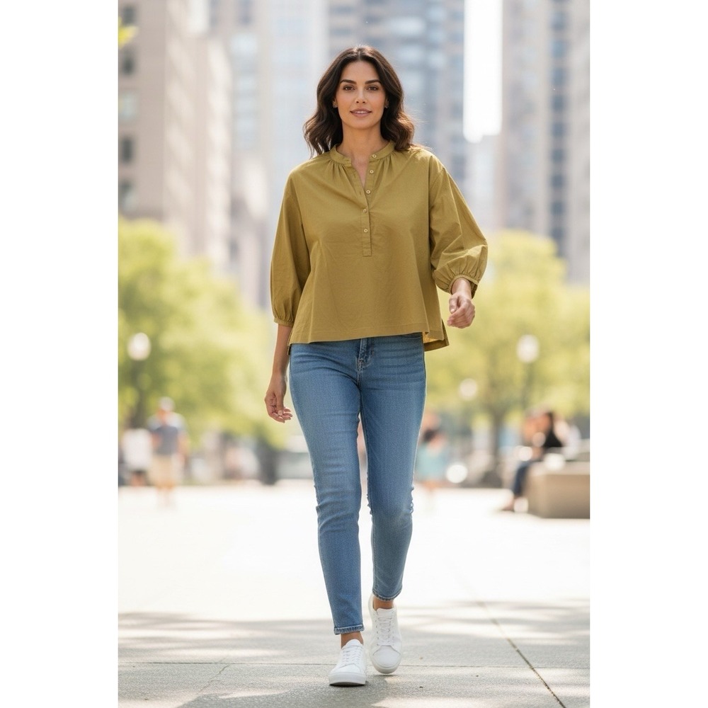 Free People Oversized Olive Green Peasant Blouse Medium